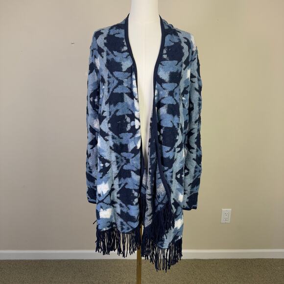 Lucky Brand Open Aztec Fringe Long Cardigan Sweater US Women's L - Picture 1 of 7